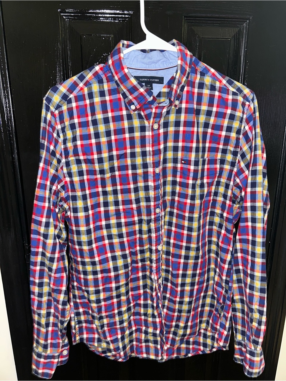 Tommy Hilfiger Men’s Red, Blue & Yellow Plaid Button-Down Shirt